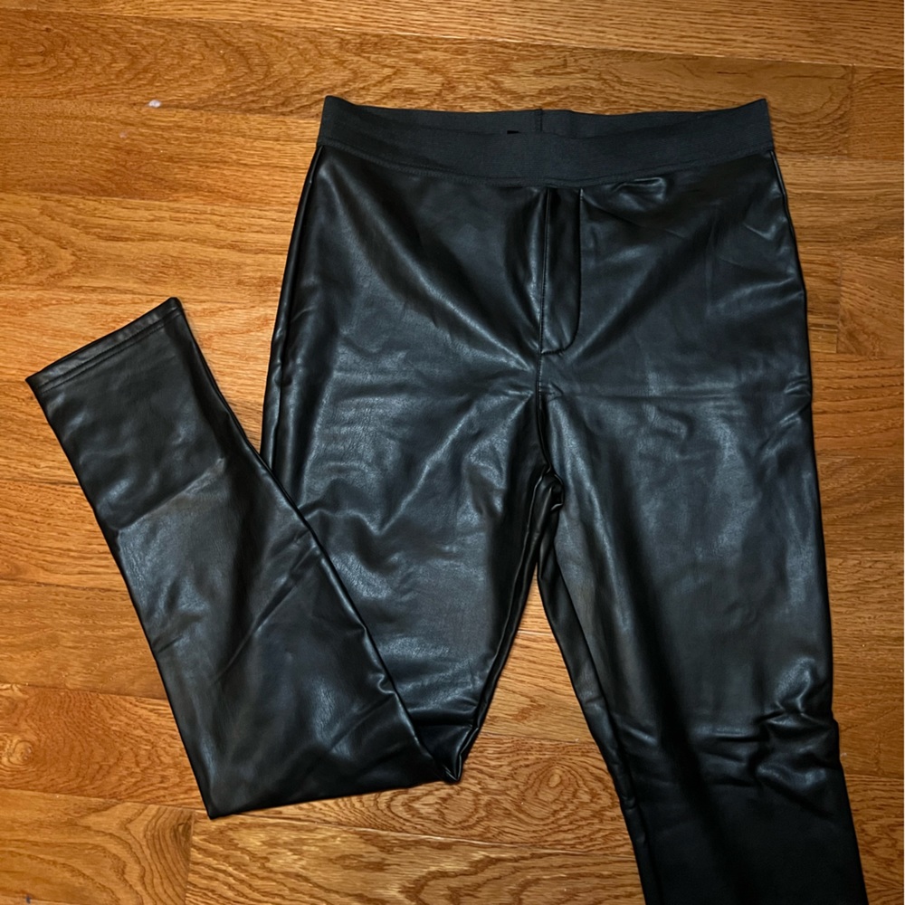 Womens Black Faux Leather Leggings Size Large